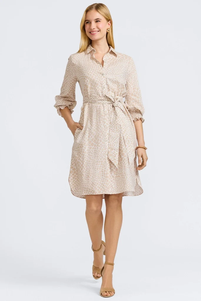 Abby Linen Giraffe 3/4 Sleeve Dress - Image 6