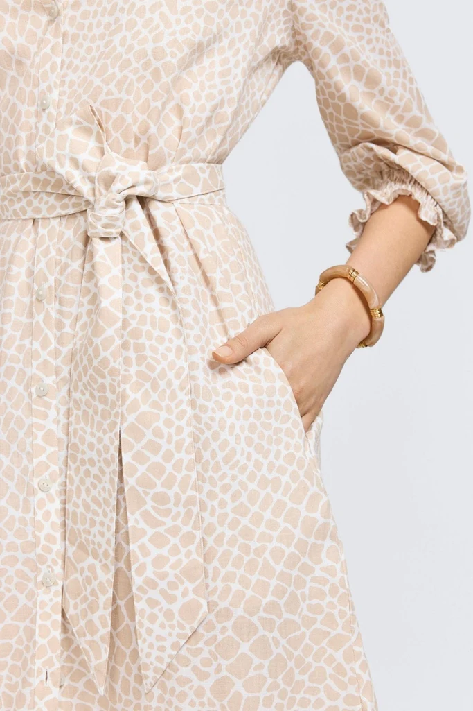 Abby Linen Giraffe 3/4 Sleeve Dress - Image 7