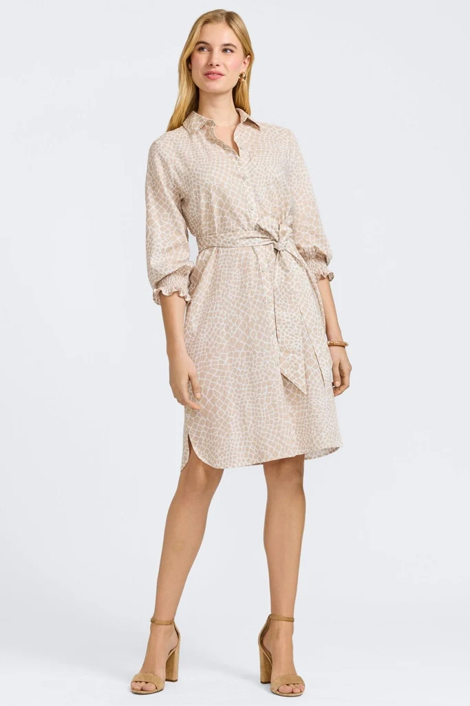 Abby Linen Giraffe 3/4 Sleeve Dress - Image 9