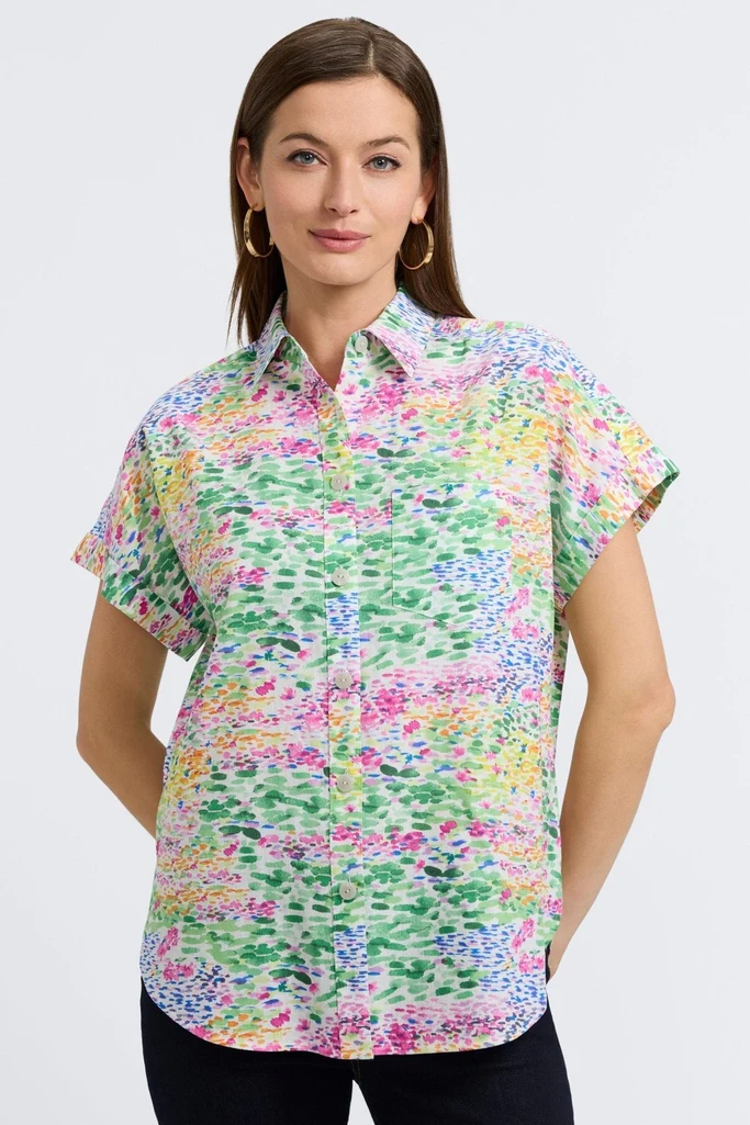 Abigail Linen Impressionist Floral Short Sleeve Shirt - Image 3
