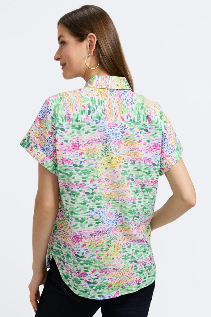 Abigail Linen Impressionist Floral Short Sleeve Shirt - Image 4