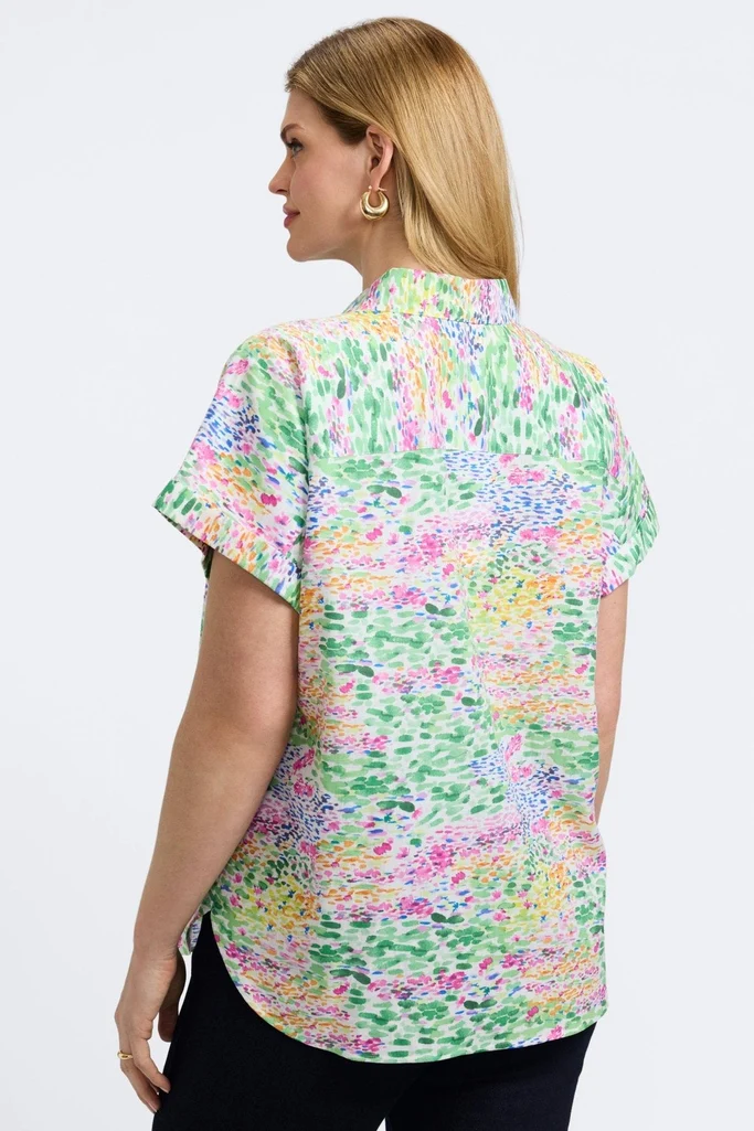 Abigail Plus Linen Impressionist Floral Short Sleeve Shirt - Image 3