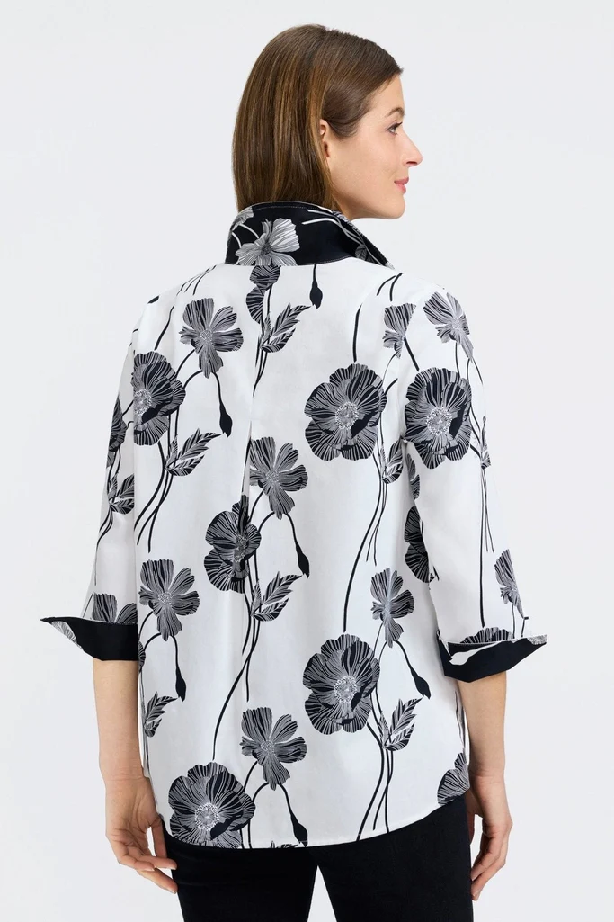 Agnes Black Poppy 3/4 Sleeve Popover Shirt - Image 4