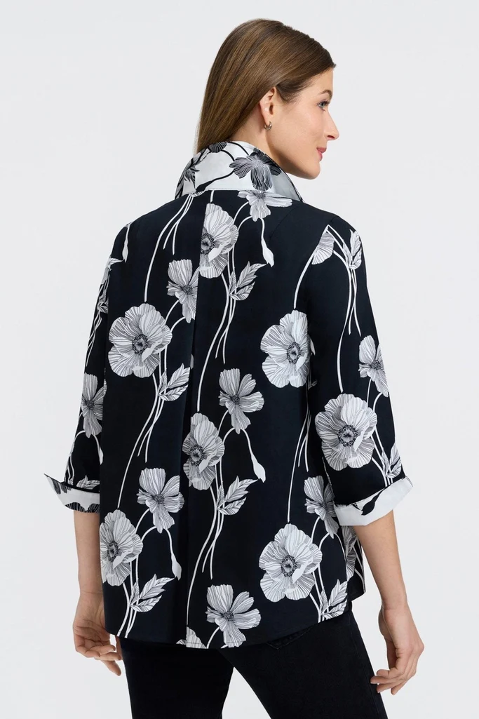 Agnes Black Poppy 3/4 Sleeve Popover Shirt - Image 8