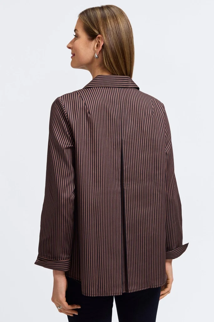 Agnes Brown Stripe Floral Long Sleeve Popover Shirt - Image 3