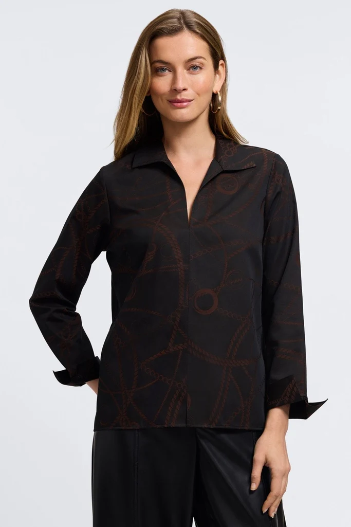 Agnes Chain Stripe Jacquard Long Sleeve Popover Shirt - Image 7