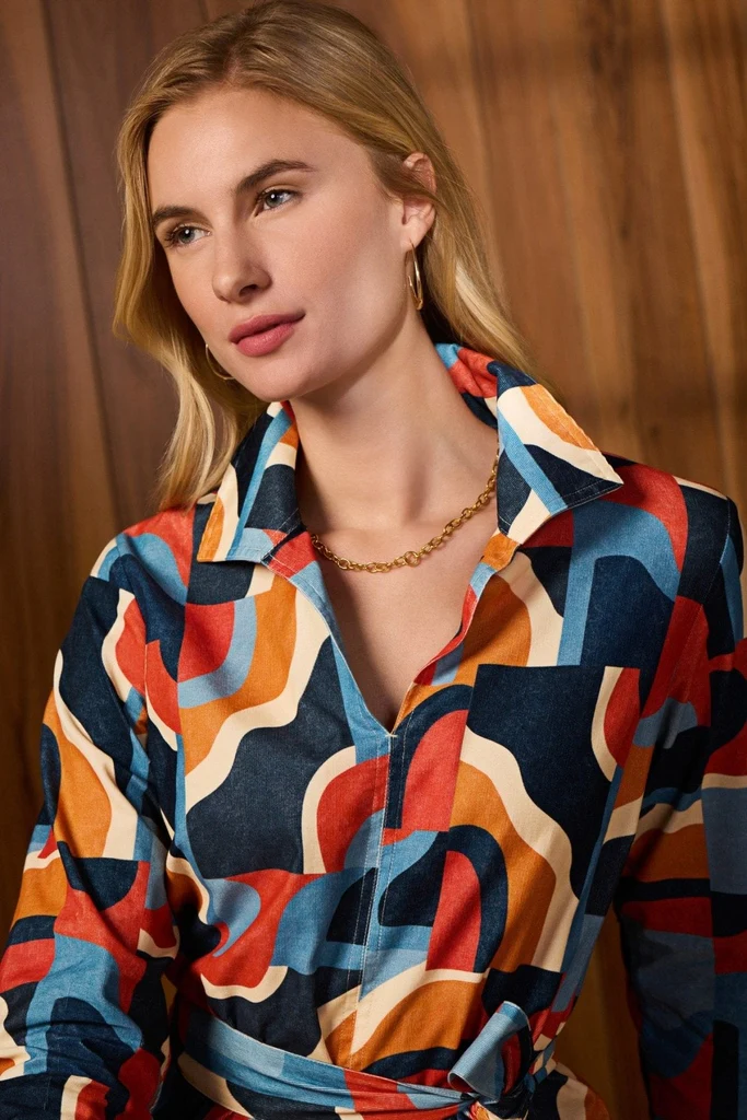 Agnes Corduroy Mid Century Art Long Sleeve Dress - Image 3