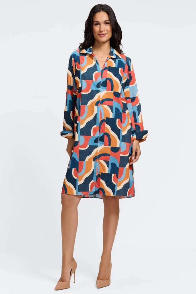 Agnes Corduroy Mid Century Art Long Sleeve Dress - Image 4