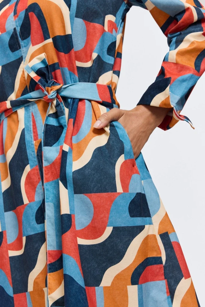 Agnes Corduroy Mid Century Art Long Sleeve Dress - Image 5