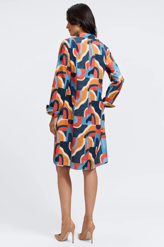 Agnes Corduroy Mid Century Art Long Sleeve Dress - Image 6