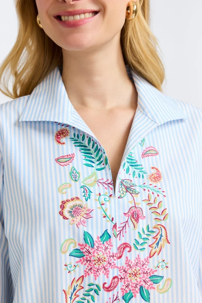 Agnes Striped Floral 3/4 Sleeve Popover Shirt - Image 5