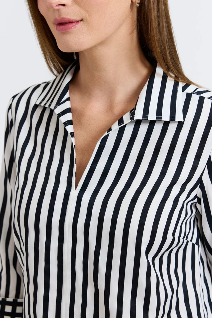 Agnes Black Stripe & Gingham 3/4 Sleeve Popover Shirt - Image 3