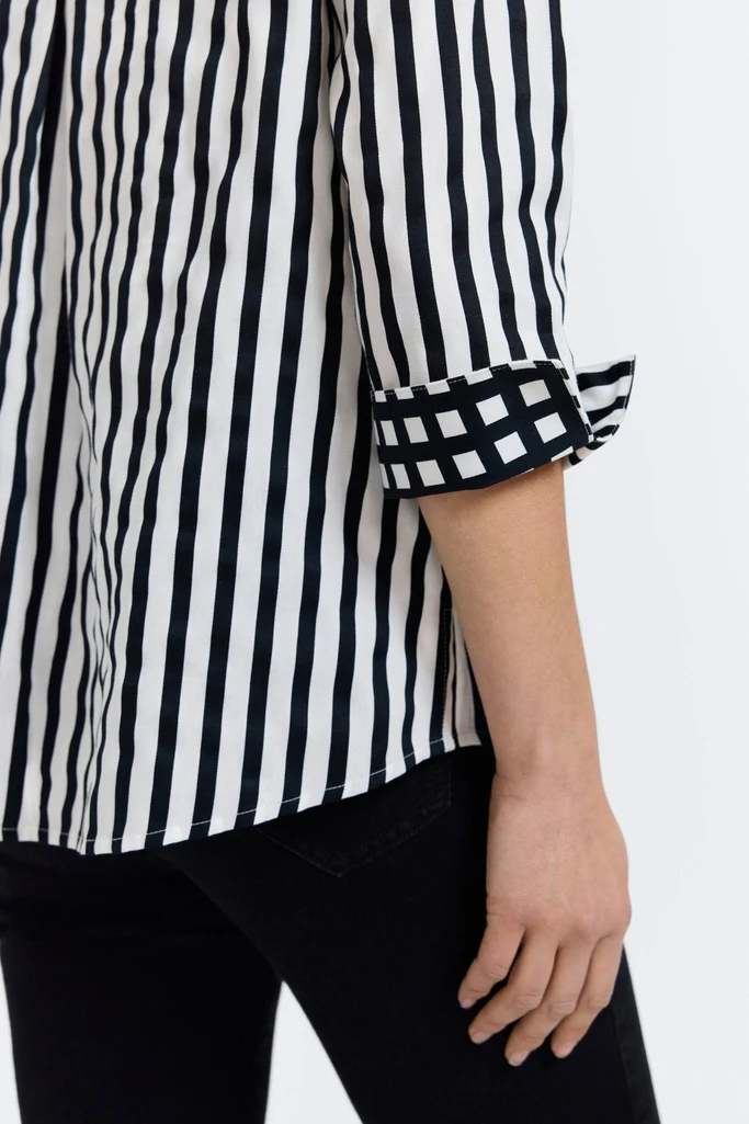 Agnes Black Stripe & Gingham 3/4 Sleeve Popover Shirt - Image 4