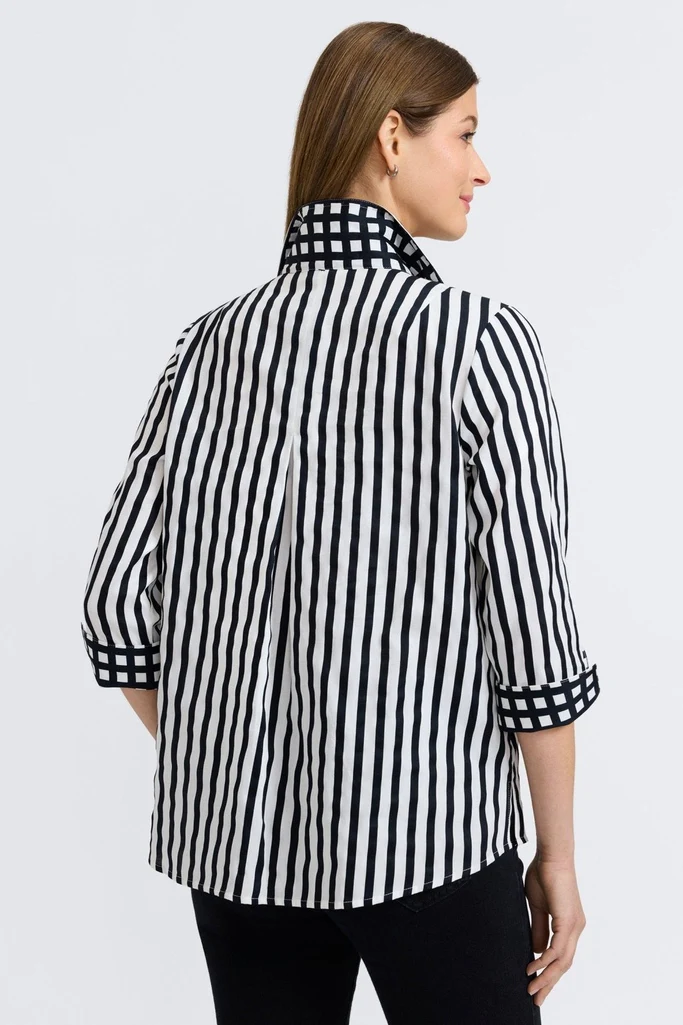 Agnes Black Stripe & Gingham 3/4 Sleeve Popover Shirt - Image 5