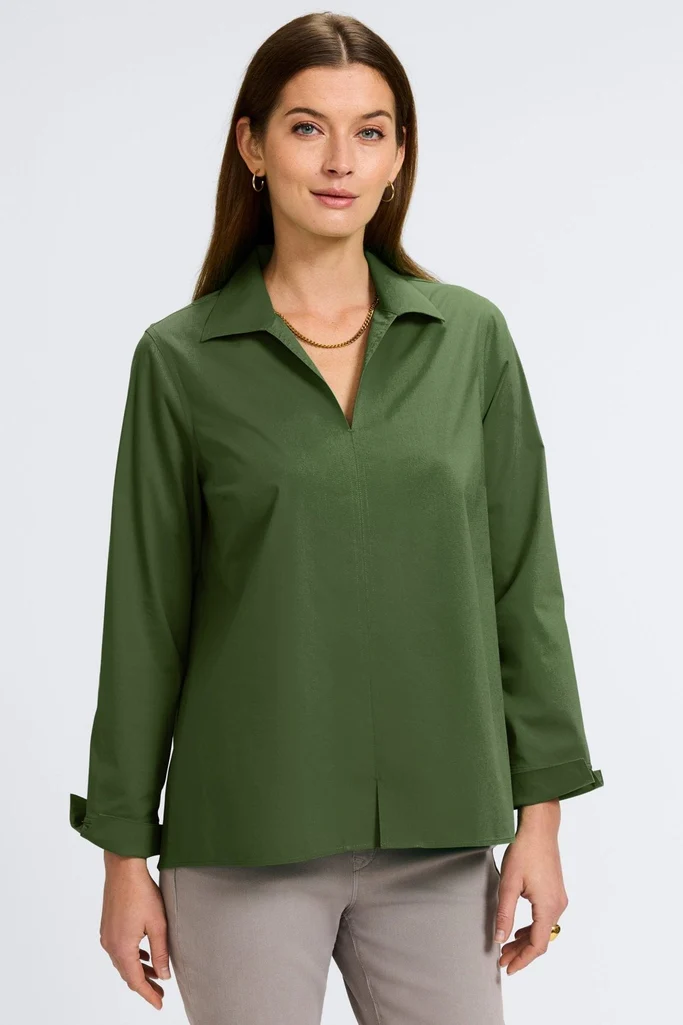 Agnes No Iron Stretch Long Sleeve Popover Shirt - Image 27