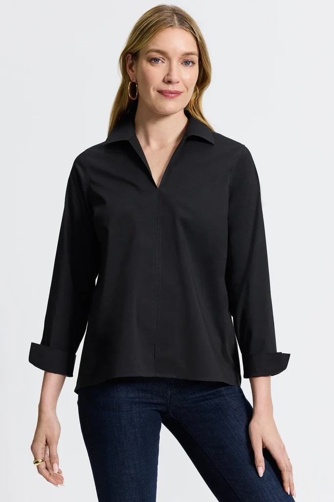 Agnes Petite No Iron Stretch Long Sleeve Popover Shirt - Image 15