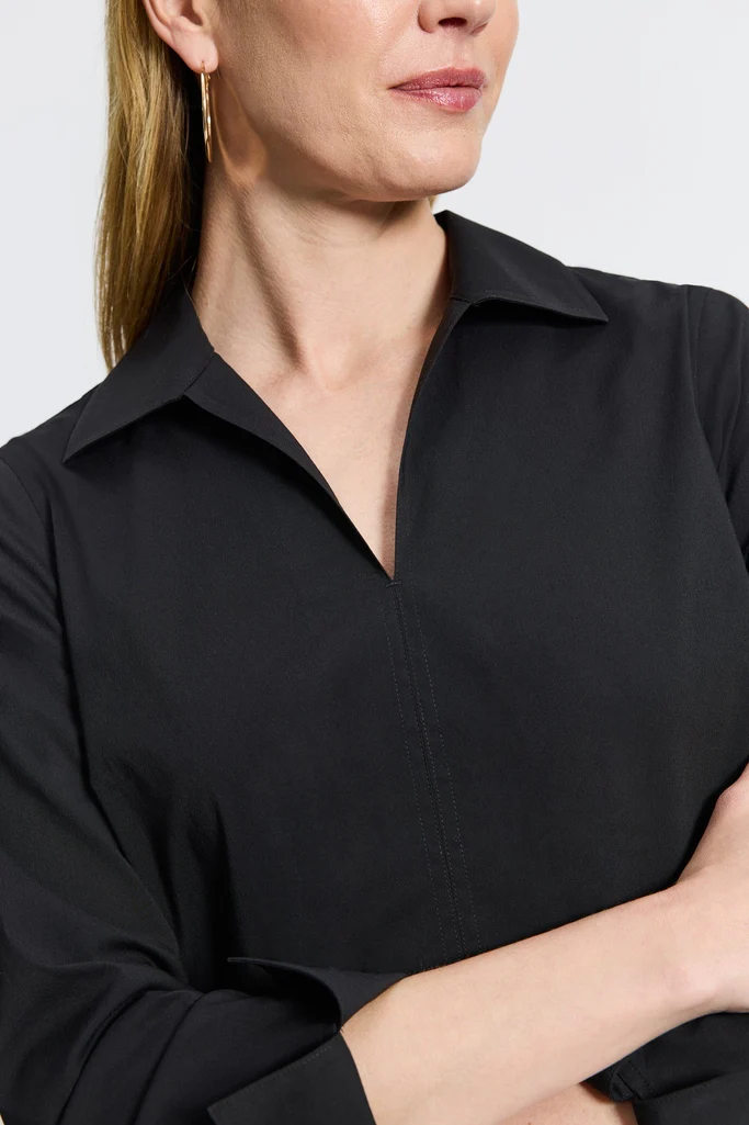 Agnes Petite No Iron Stretch Long Sleeve Popover Shirt - Image 17