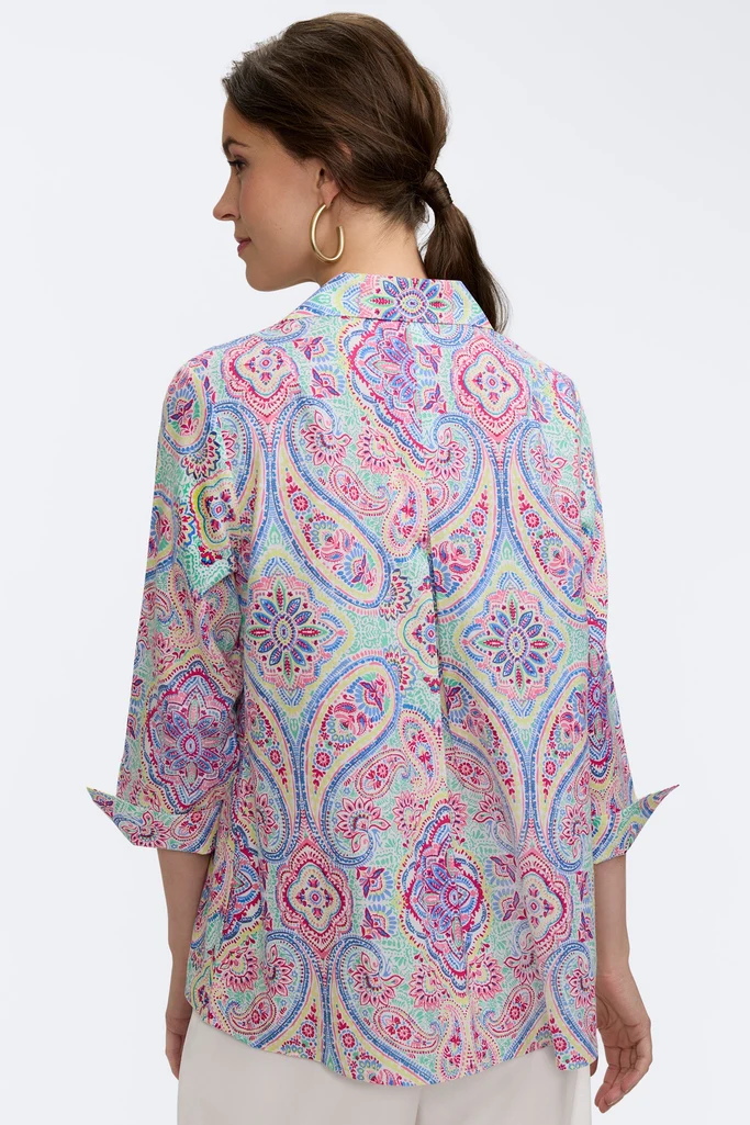 Agnes Paisley Linen 3/4 Sleeve Shirt - Image 3