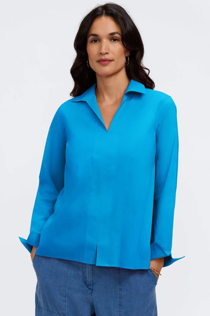 Agnes Petite No Iron Stretch Long Sleeve Popover Shirt - Image 11