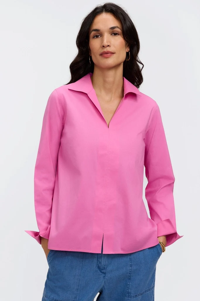 Agnes Petite No Iron Stretch Long Sleeve Popover Shirt - Image 4