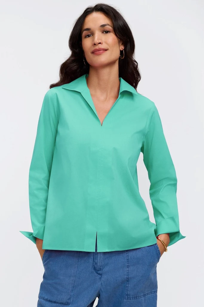 Agnes Petite No Iron Stretch Long Sleeve Popover Shirt - Image 6