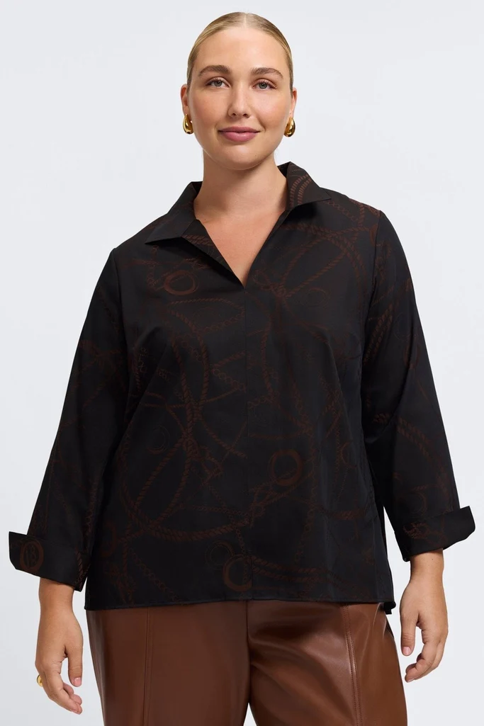 Agnes Plus Chain Stripe Jacquard Long Sleeve Popover Shirt - Image 5