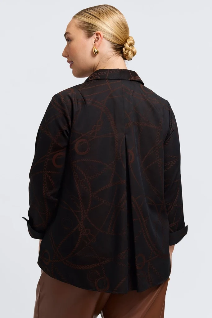 Agnes Plus Chain Stripe Jacquard Long Sleeve Popover Shirt - Image 8