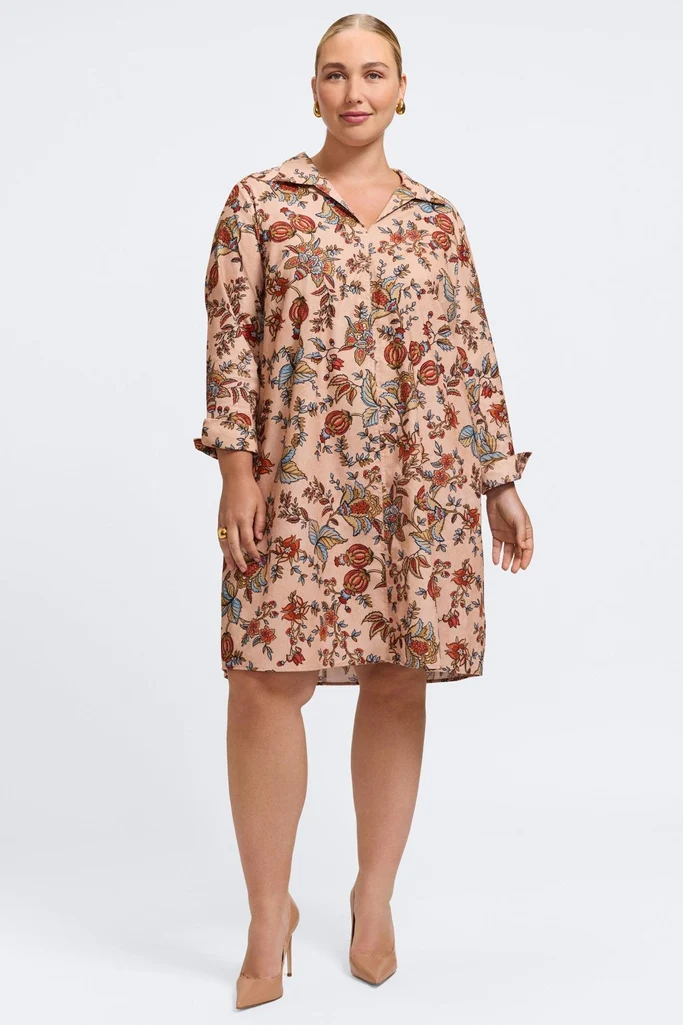 Agnes Plus Corduroy Autumn Jacobean Long Sleeve Dress - Image 2
