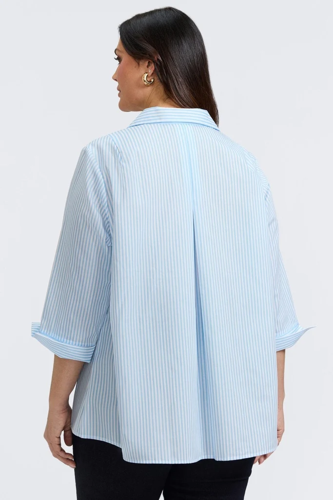 Agnes Plus Striped Floral 3/4 Sleeve Popover Shirt - Image 4