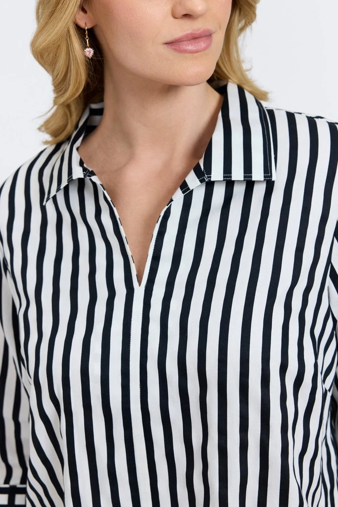 Agnes Plus Black Stripe & Gingham 3/4 Sleeve Popover Shirt - Image 3