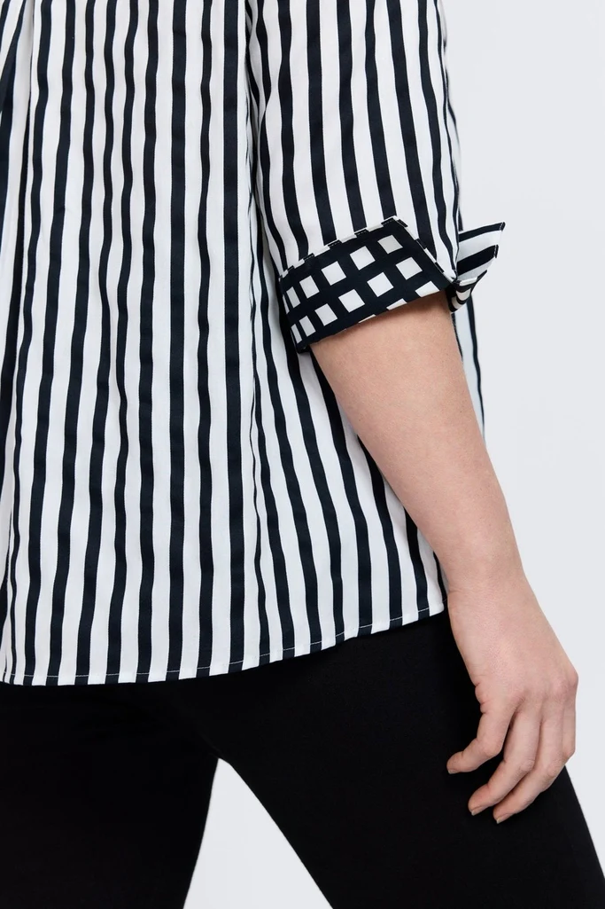 Agnes Plus Black Stripe & Gingham 3/4 Sleeve Popover Shirt - Image 4