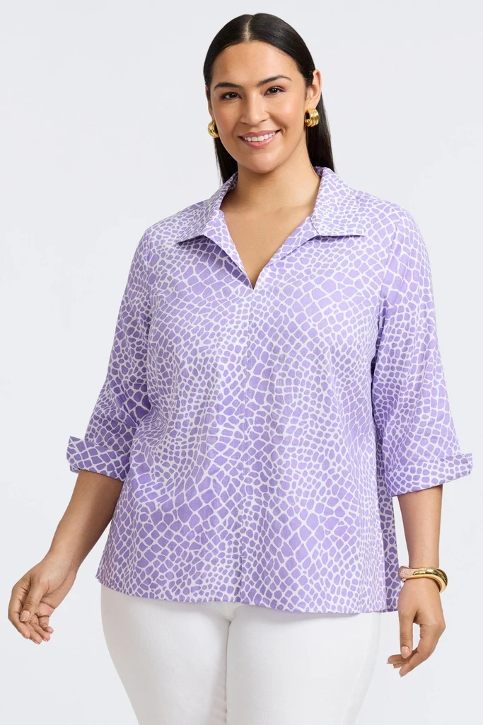 Agnes Plus Linen Giraffe 3/4 Sleeve Popover Shirt - Image 4