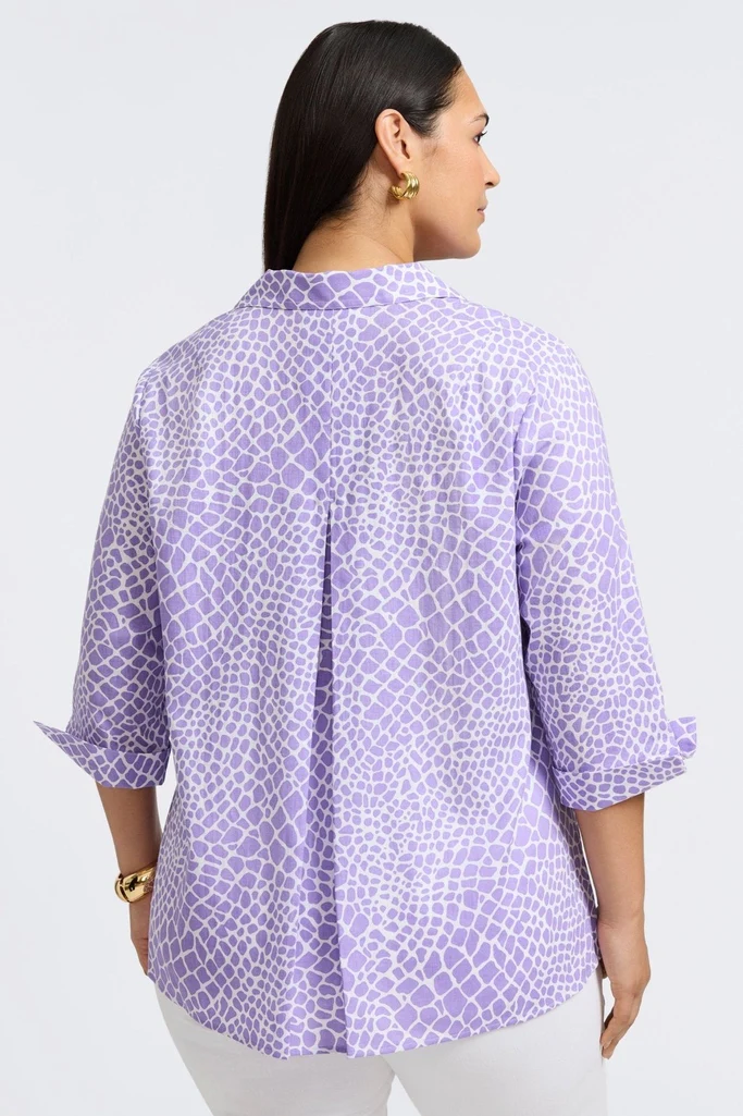 Agnes Plus Linen Giraffe 3/4 Sleeve Popover Shirt - Image 5