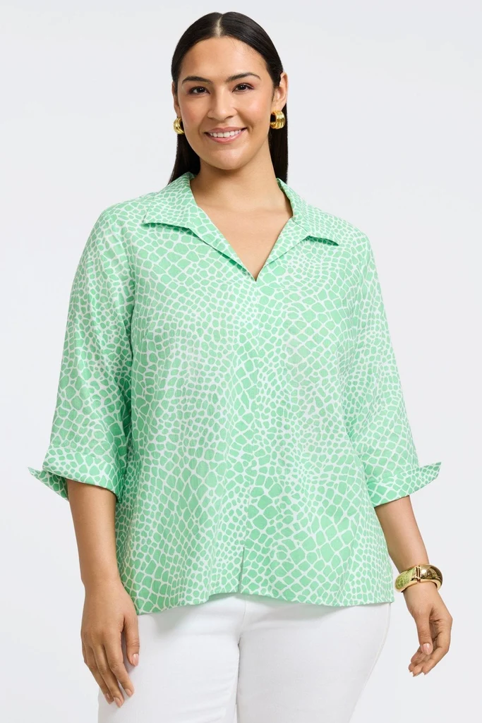 Agnes Plus Linen Giraffe 3/4 Sleeve Popover Shirt - Image 6