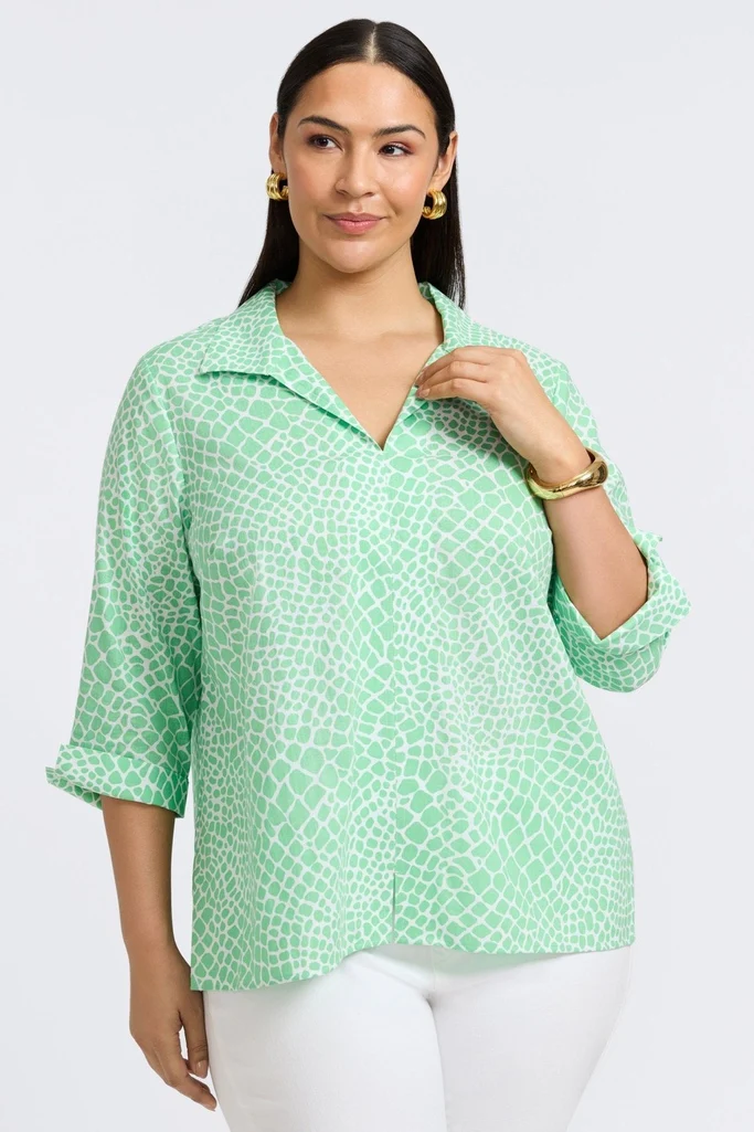 Agnes Plus Linen Giraffe 3/4 Sleeve Popover Shirt - Image 9