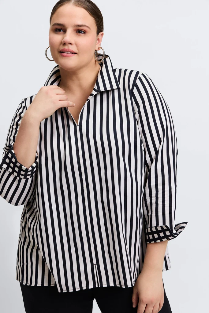 Agnes Plus Stripe & Gingham Long Sleeve Popover Shirt - Image 3
