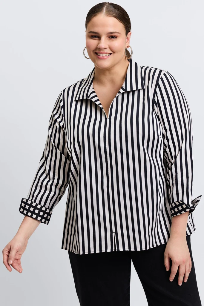 Agnes Plus Stripe & Gingham Long Sleeve Popover Shirt - Image 4