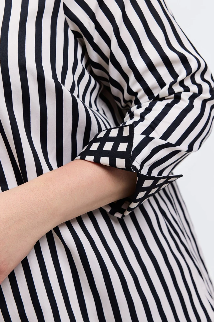 Agnes Plus Stripe & Gingham Long Sleeve Popover Shirt - Image 6