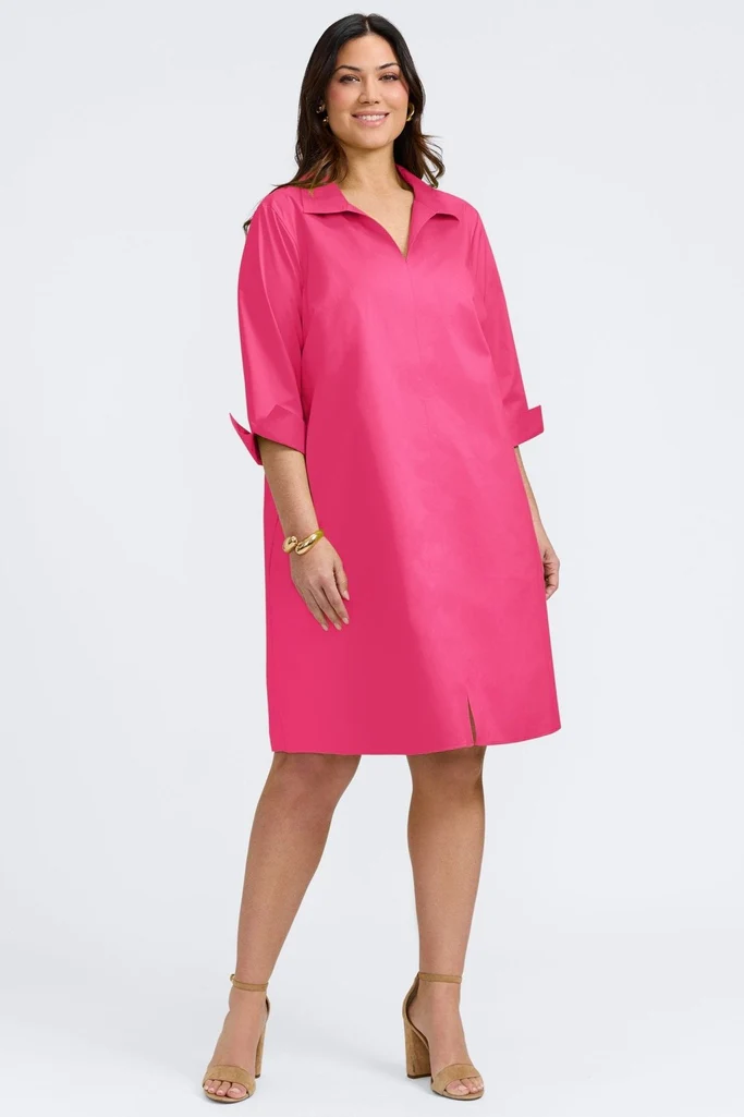 Agnes Plus Stretch Matte Sateen 3/4 Sleeve Dress - Image 3