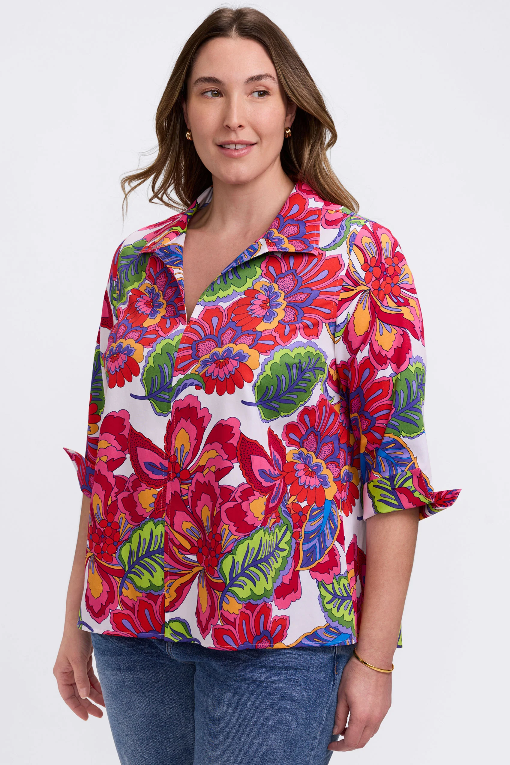 Agnes Plus Paradise Blooms 3/4 Sleeve Shirt