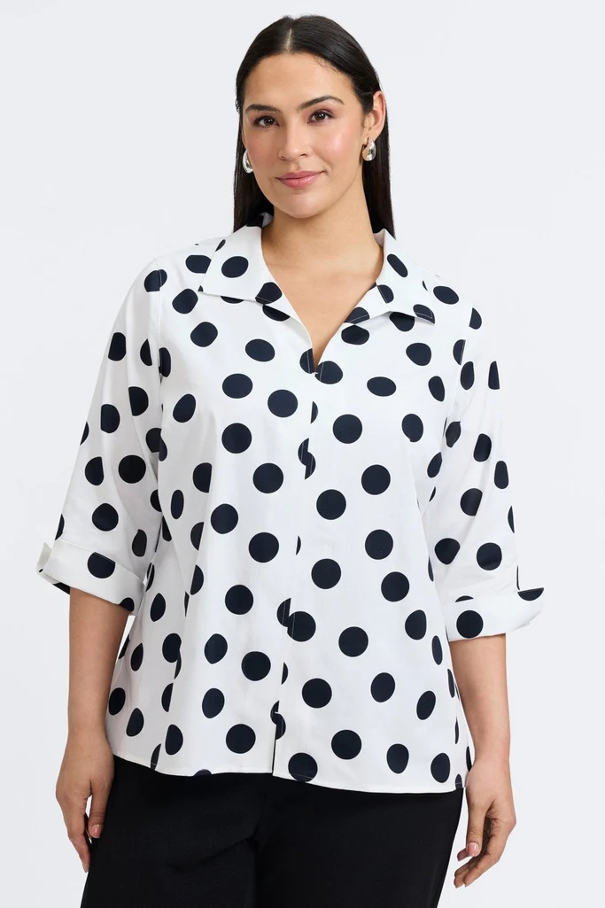 Agnes Plus Polka Dot 3/4 Sleeve Popover Shirt - Image 5