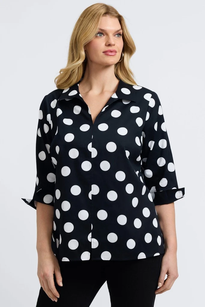Agnes Plus Polka Dot 3/4 Sleeve Popover Shirt - Image 9