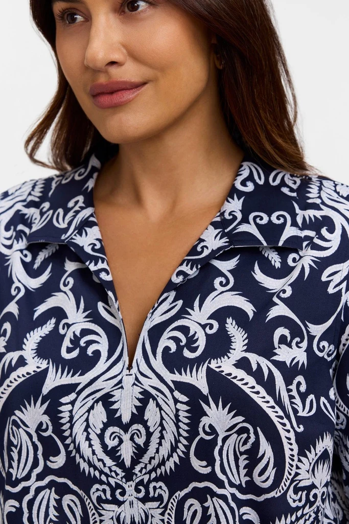 Agnes Plus Printed Damask Long Sleeve Popover Shirt - Image 2