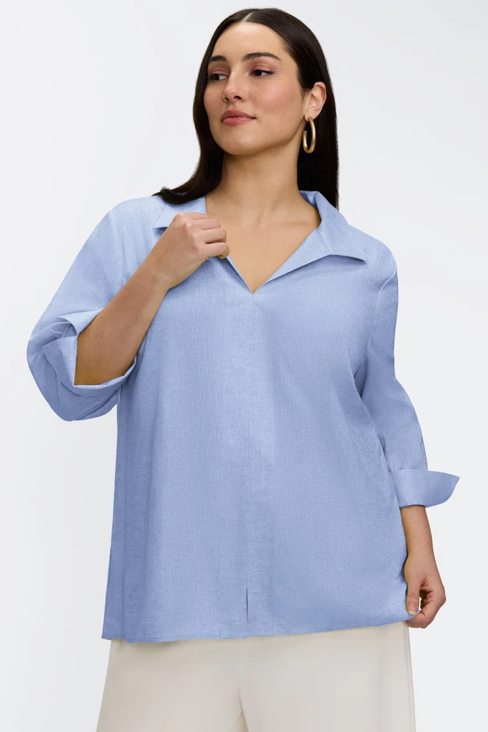 Agnes Plus Solid Linen 3/4 Sleeve Shirt - Image 3