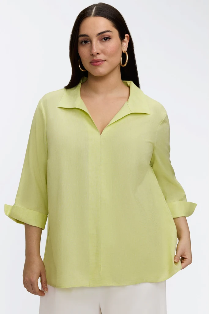 Agnes Plus Solid Linen 3/4 Sleeve Shirt - Image 5