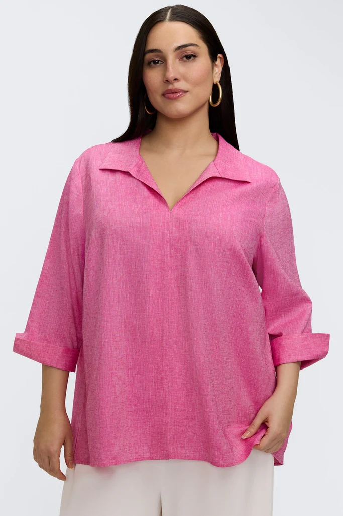 Agnes Plus Solid Linen 3/4 Sleeve Shirt - Image 8
