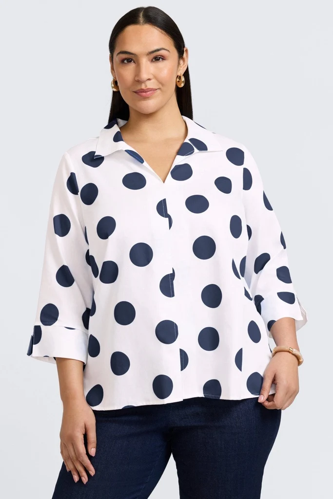Agnes Plus Springtime Dot 3/4 Sleeve Popover Shirt - Image 10