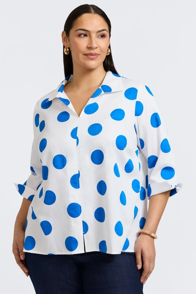 Agnes Plus Springtime Dot 3/4 Sleeve Popover Shirt - Image 12