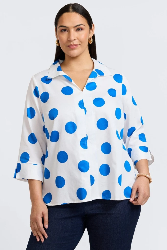 Agnes Plus Springtime Dot 3/4 Sleeve Popover Shirt - Image 14