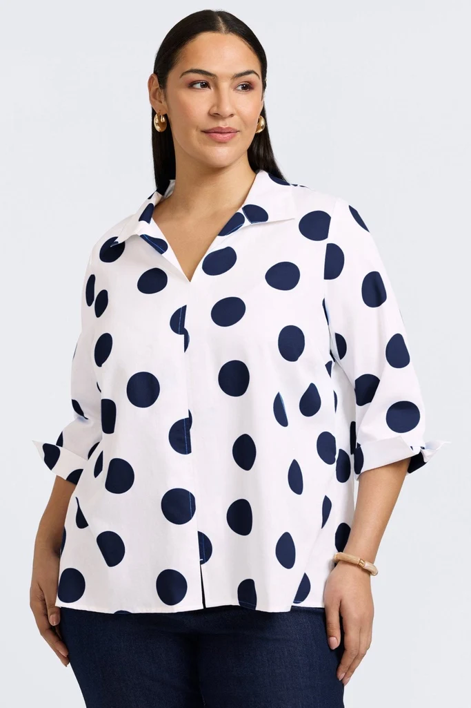 Agnes Plus Springtime Dot 3/4 Sleeve Popover Shirt - Image 7